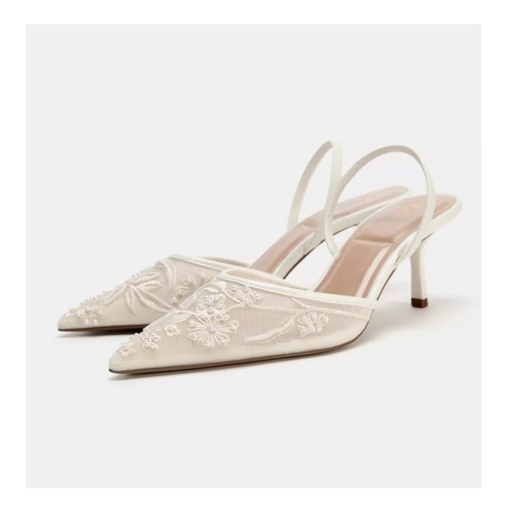 Zara White Mesh Slingback heels